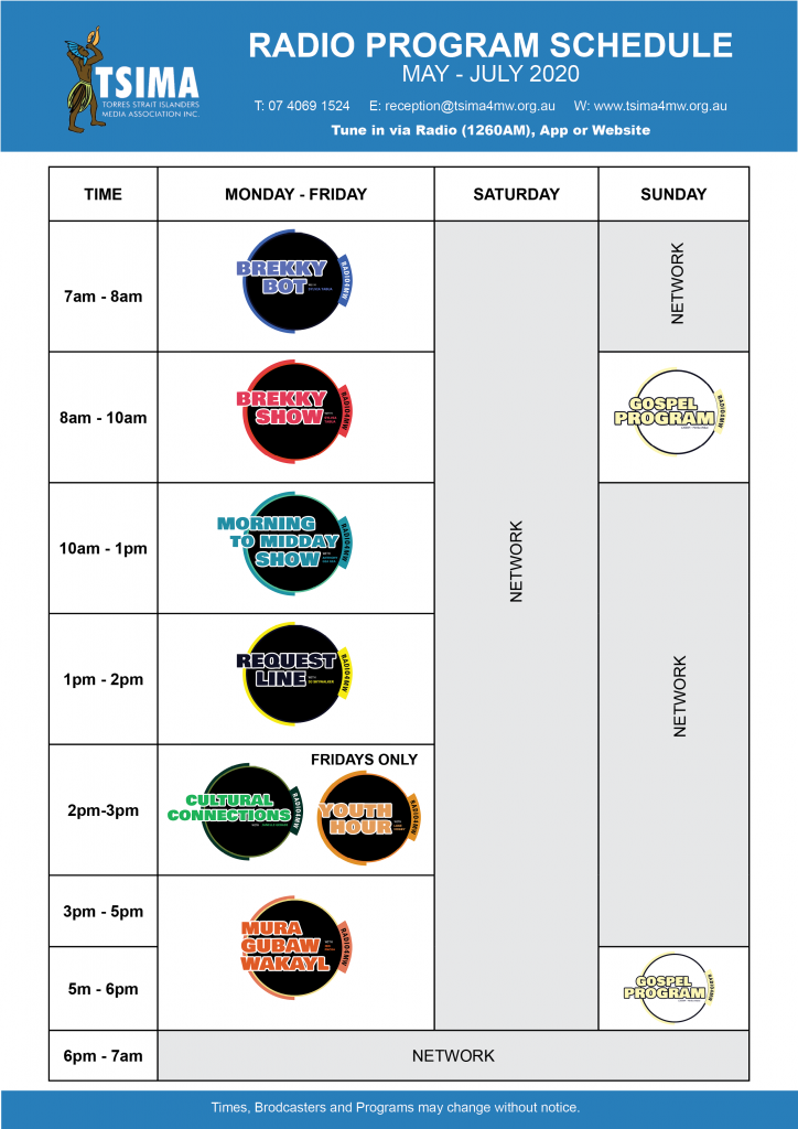 TSIMA Radio Schedule